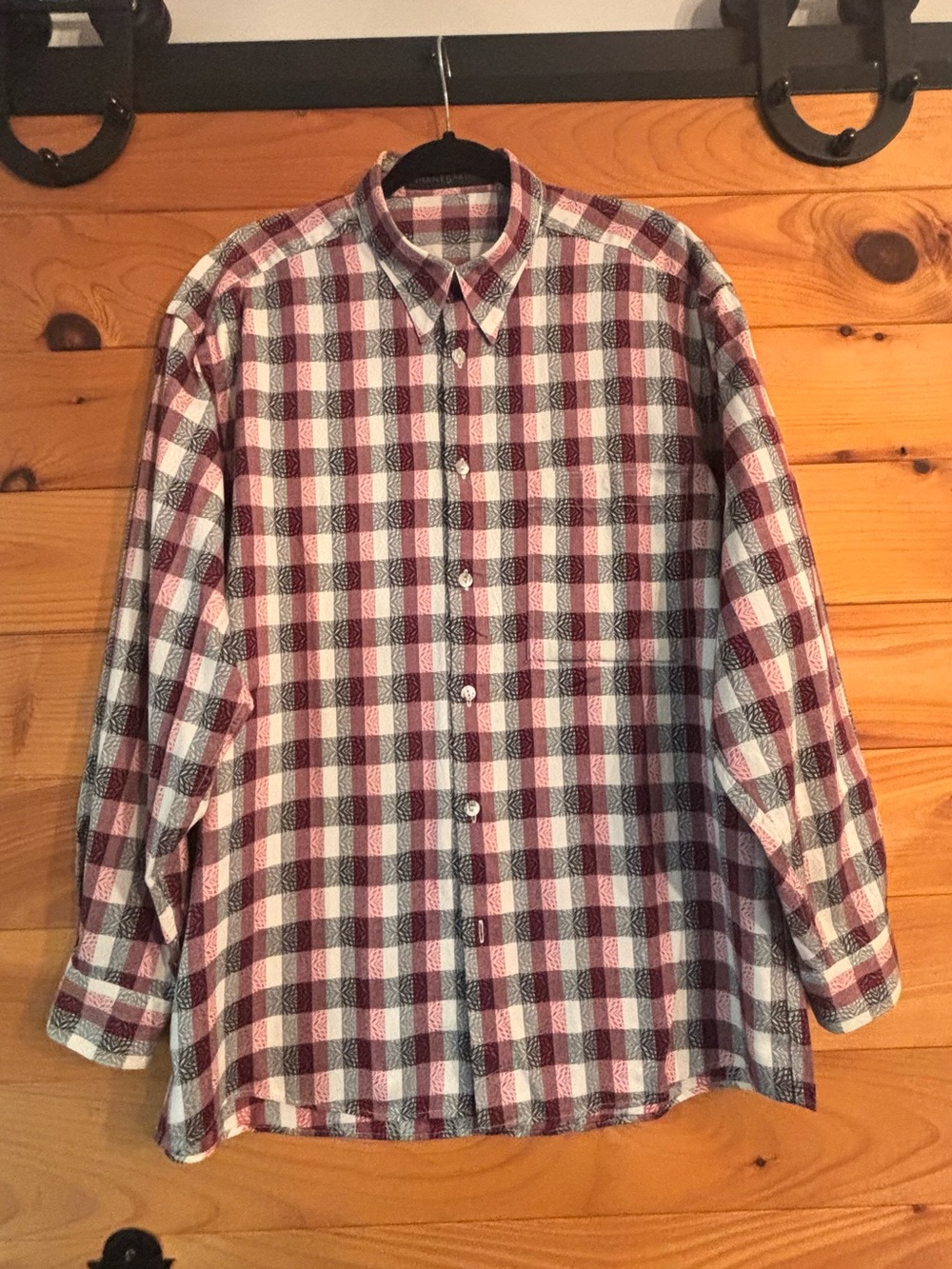 Vintage Jhane Barnes Abstract Geometric Check Pattern Button Front Shirt Large